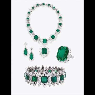 Diamond and Emerald Necklace with Earrings, Bracelet and Ring